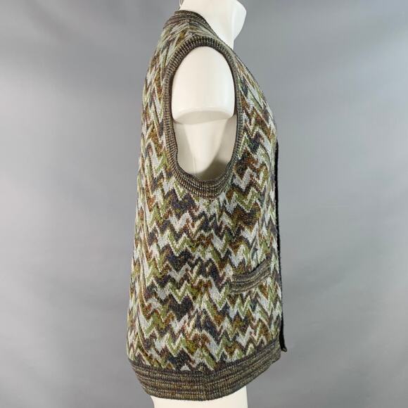 MISSONI SPORT Vintage Size M Green Grey Zig Zag Wool Blend Two Pockets Knit Vest - Picture 3 of 9